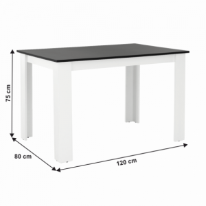 Étkezőasztal, fehér|fekete, 120x80 cm, KRAZ