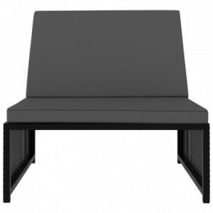 2 db fekete polyrattan dönthető kerti szék asztallal
