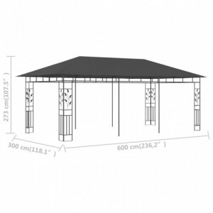 Antracitszürke pavilon szúnyoghálóval 6 x 3 x 2,73 m