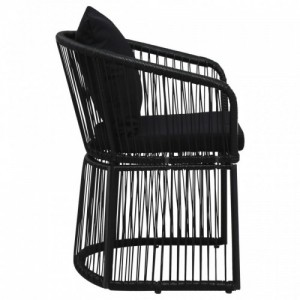 2 db fekete PVC rattan kerti szék hát- és ülőpárnával