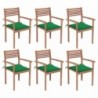 6 db rakásolható tömör tíkfa kerti szék párnákkal