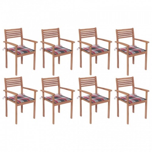 8 db rakásolható tömör tíkfa kerti szék párnákkal