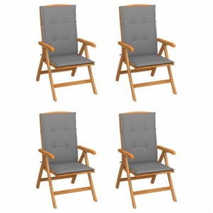 4 db dönthető tömör tíkfa kerti szék párnával