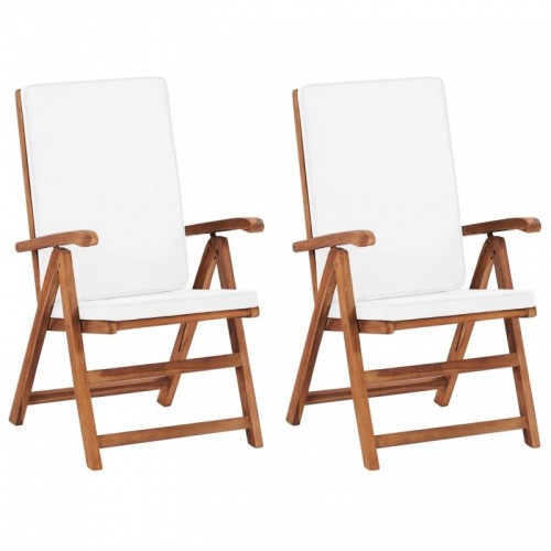 2 db krémszínű dönthető tömör tíkfa kerti szék párnákkal