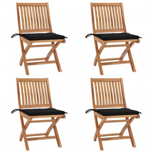 4 db összecsukható tömör tíkfa kerti szék párnákkal