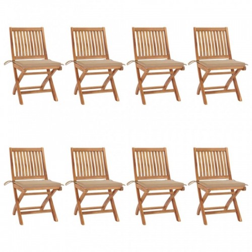 8 db összecsukható tömör tíkfa kerti szék párnával