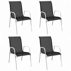 4 db fekete rakásolható acél és textilén kerti szék