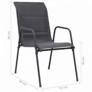6 db antracitszürke rakásolható acél és textilén kerti szék