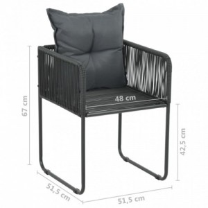 4 db fekete polyrattan kültéri szék párnával