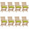 8 db tömör tíkfa kerti szék élénkzöld párnával