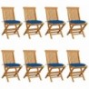 8 db tömör tíkfa kerti szék kék párnával