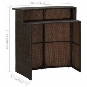 Barna polyrattan kerti bárasztal 120 x 55 x 110 cm