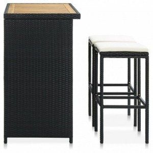 3 részes fekete polyrattan bárszett