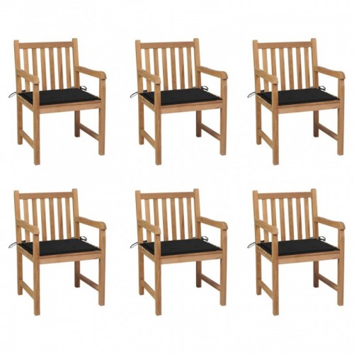 6 db tömör tíkfa kerti szék fekete párnákkal