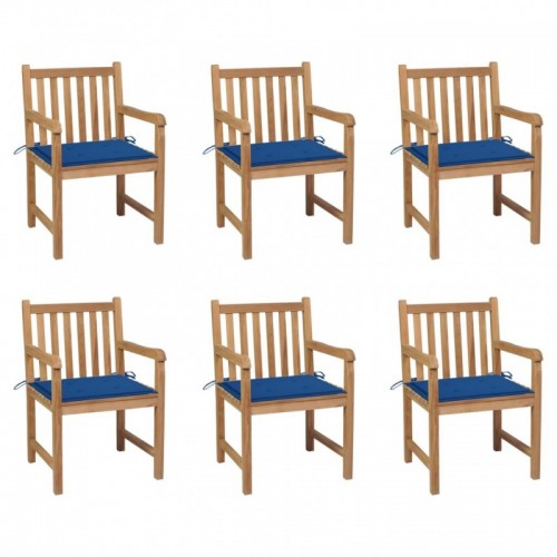 6 db tömör tíkfa kerti szék királykék párnákkal