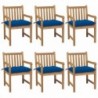 6 db tömör tíkfa kerti szék kék párnákkal