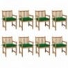 8 db tömör tíkfa kerti szék zöld párnával