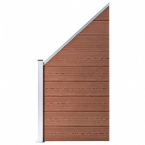 6 négyszögletes és 1 ferde barna WPC kerítéselem 1138 x 186 cm