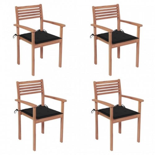 4 db tömör tíkfa kerti szék fekete párnákkal