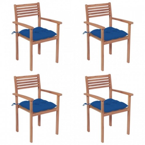 4 db tömör tíkfa kerti szék kék párnával