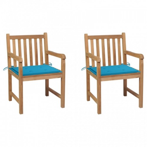 2 db tömör tíkfa kerti szék kék párnával