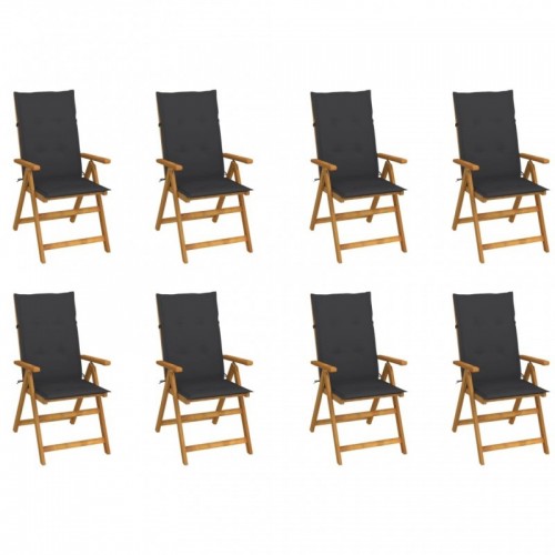 8 db összecsukható tömör akácfa kerti szék párnával