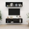 2 db magasfényű fekete szerelt fa fali TV-szekrény