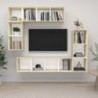 4 részes fehér és tölgyszínű szerelt fa TV-szekrény szett