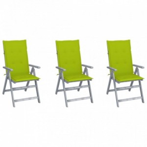 3 db dönthető tömör akácfa kerti szék párnákkal