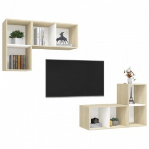 4 db fehér és tölgyszínű szerelt fa fali TV-szekrény