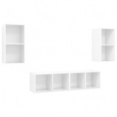 4 db magasfényű fehér szerelt fa fali TV-szekrény