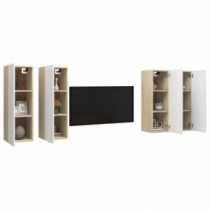 4 db fehér-sonoma színű szerelt fa TV-szekrény 30,5x30x90 cm