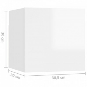 8 db magasfényű fehér falra szerelhető TV-szekrény 30,5x30x30cm