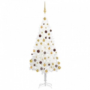 Fehér megvilágított műkarácsonyfa gömb szettel 150 cm