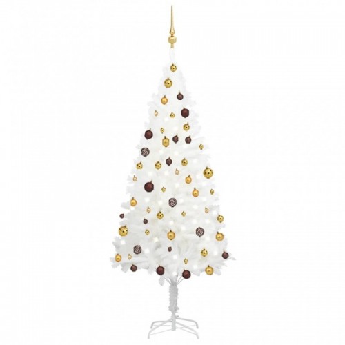 Fehér megvilágított műkarácsonyfa gömb szettel 180 cm