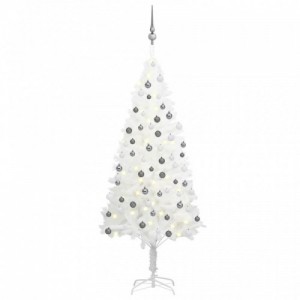 Fehér megvilágított műkarácsonyfa gömb szettel 150 cm