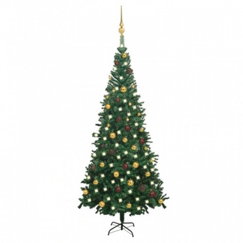 Zöld megvilágított műkarácsonyfa gömb szettel 240 cm L