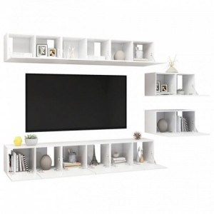 8 db magasfényű fehér szerelt fa TV-szekrény