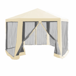 Kerti pavilon sátor, 3,9x2,5x3,9m, bézs|fekete, RINGE TYP 2+6 oldal