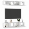 4 db magasfényű fehér szerelt fa TV-szekrény 80 x 30 x 30 cm