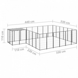 Fekete acél kutyakennel 12,1 m²