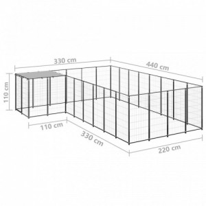 Fekete acél kutyakennel 10,89 m²