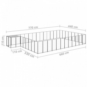 Fekete acél kutyakennel 30,25 m²