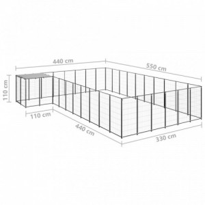 Fekete acél kutyakennel 19,36 m²