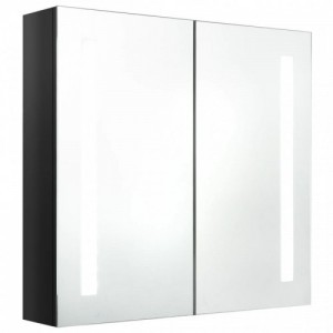 Fényes fekete LED-es tükrös fürdőszobaszekrény 62 x 14 x 60 cm