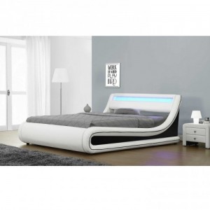Francia ágy RGB LED világítással, fehér|fekete, 160x200, MANILA NEW