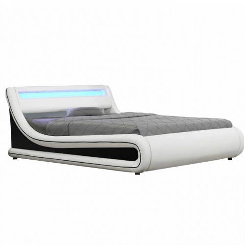 Dupla ágy RGB LED világítással, fehér|fekete, 180x200, MANILA NEW