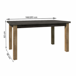Étkezőasztal, nyitható, tölgy lefkas sötét|smooth szürke, 160-203x90 cm, MONTANA STW