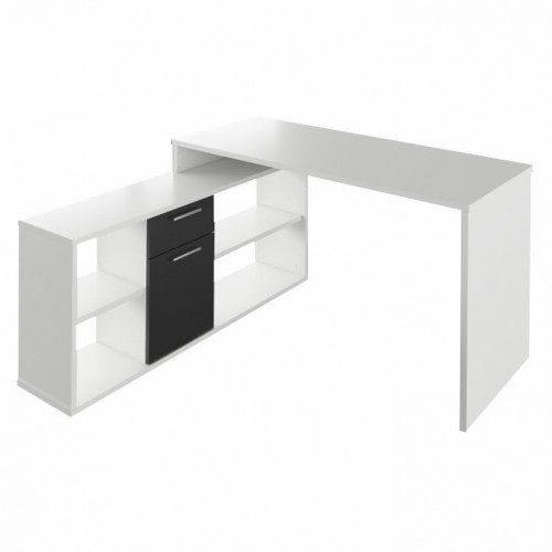 Sarok íróasztal, fehér|fekete, NOE NEW