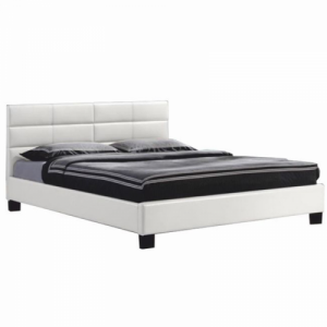 Ágy ágyráccsal, 160x200, fehér textilbőr, MIKEL